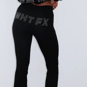 White fox Black Flare Leggings with rhinestones